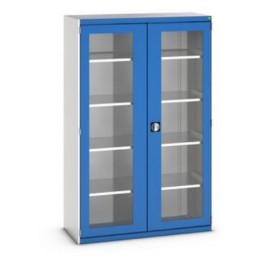 Armoire Cubio 4 tablettes hauteur 2000 mm avec portes transparentes portes bleues