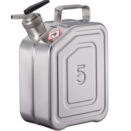 Jerrycan inox de sécurité avec bec doseur de précision 5 litres.