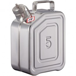 Jerrycan inox de sécurité pour le transport avec bouchon fileté capacité 5 litres.