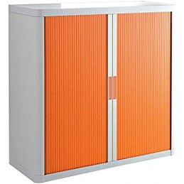 Armoire de bureau à rideau structure blanche et portes en orange