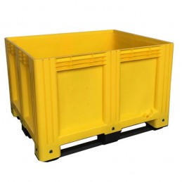 Caisse palette 610 litres 1200x1000 plein 3 semelles couleur jaune.