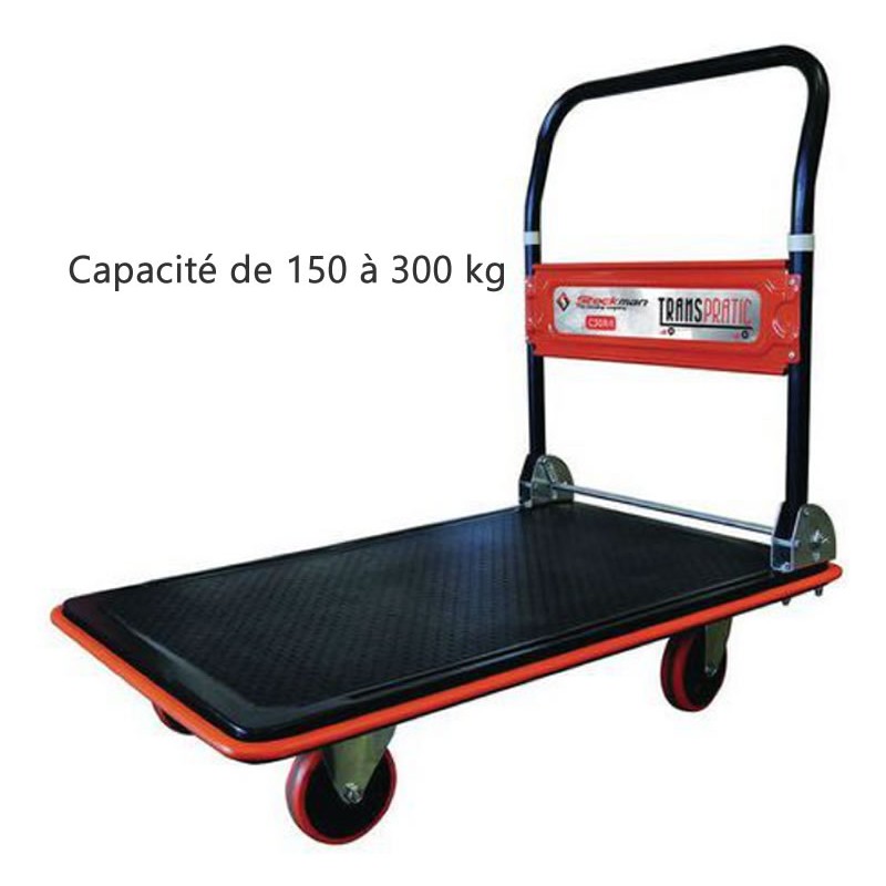 Chariot plastique Prestar dossier rabattable charge 300 kg