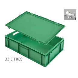 Caisse 33 litres pour gobelets avec couvercle vert.